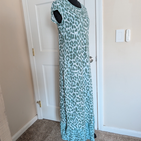 Denim&Co Green Animal Print Midi Dress Short Sleeve XXS XS Cotton Linen Blend - Picture 5 of 8